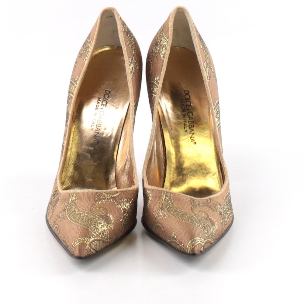 Dolce and Gabanna Gold Lace Pumps